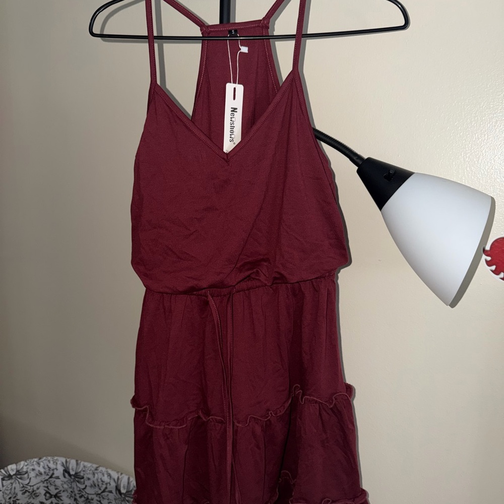 Burgundy Sleeveless Ruffle Dress